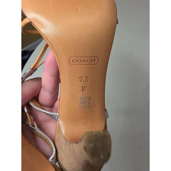 Coach Womens Strappy Silver & Tan Heel Sandals Size 7.5B Coach 'Lana' Strappy Sa - Picture 16 of 16